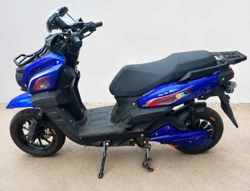 blue bike left side standing up
